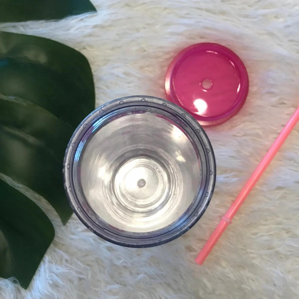 Target cat print tumbler drinking water cup with straw kitty graphic pink clear